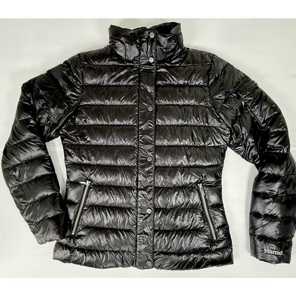MARMOT 700 Fill Down Jacket Sz Medium Lightweight Black Ski Coat Fitted - Picture 1 of 7